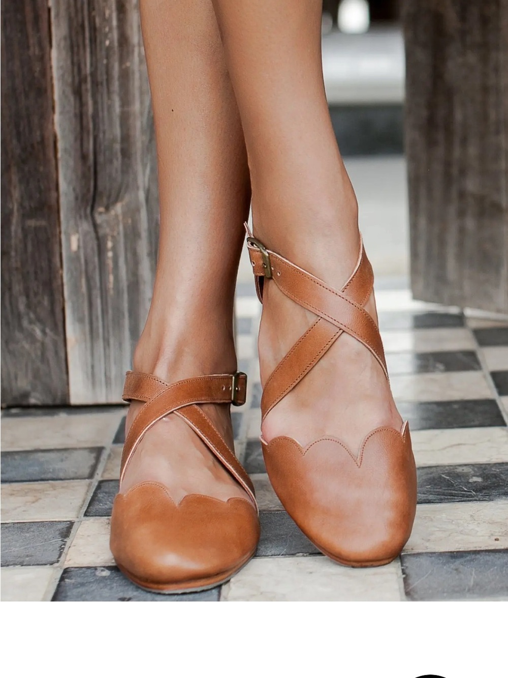 Bali ELF Size 6.5 Mangrove Camel Leather Cross Strap Ballet Flats NWT